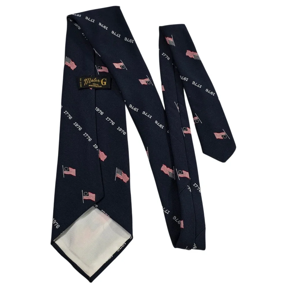 Mister G Mens Necktie Navy Blue Polyester‎ American Flag Knit Patriotic Novelty